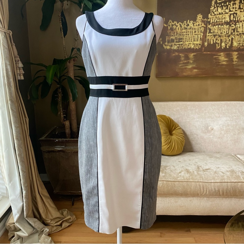 {WHBM} White Gray Black Colorblock Sheath Dress, size 2